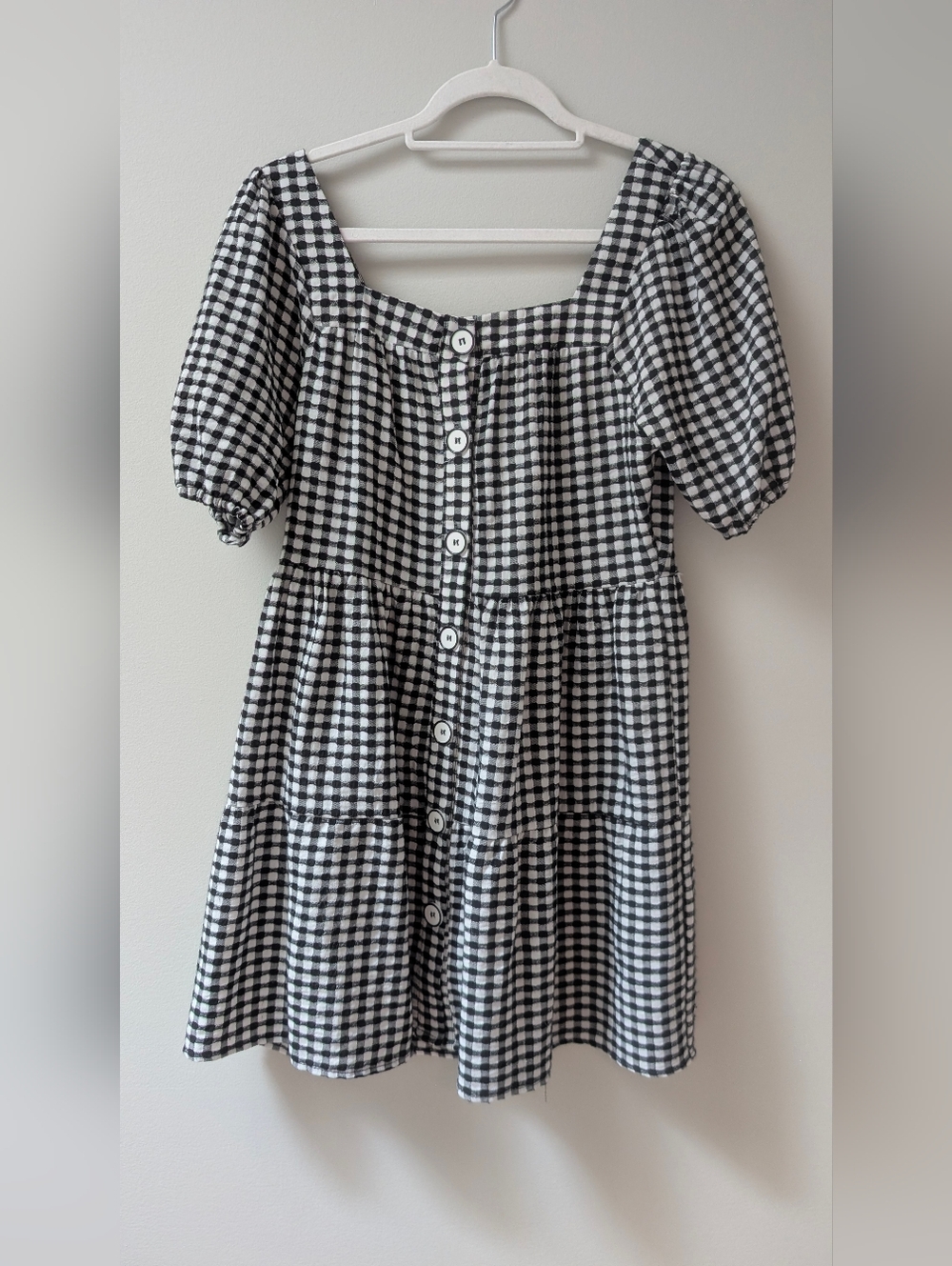 Dex Black & White Gingham Square-Neck Dress